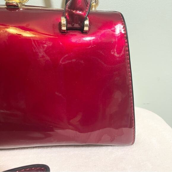 Red Patent Handbag with Rhinestone Closure - Picture 4 of 15